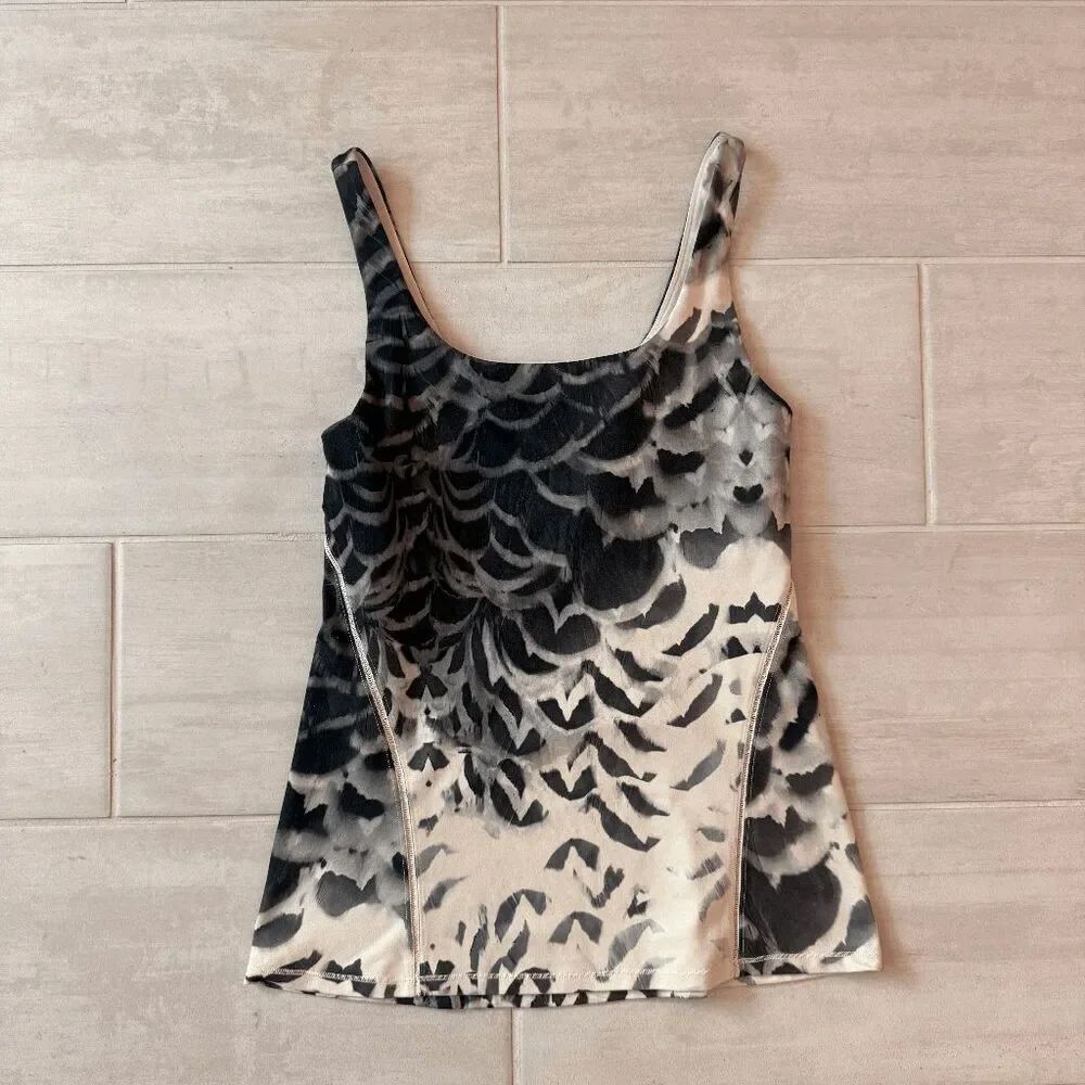 Lululemon Amala Tank Pretty Plume Angel Wing Black Print Wide Strap Stretch